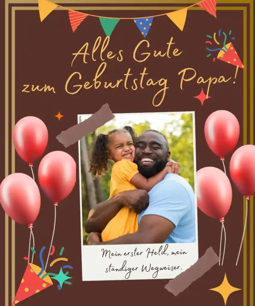Bearbeitbare Geburtstagskartenvorlage für den Vater mit anpassbarem Foto, persönlicher Nachricht und festlichem Design.