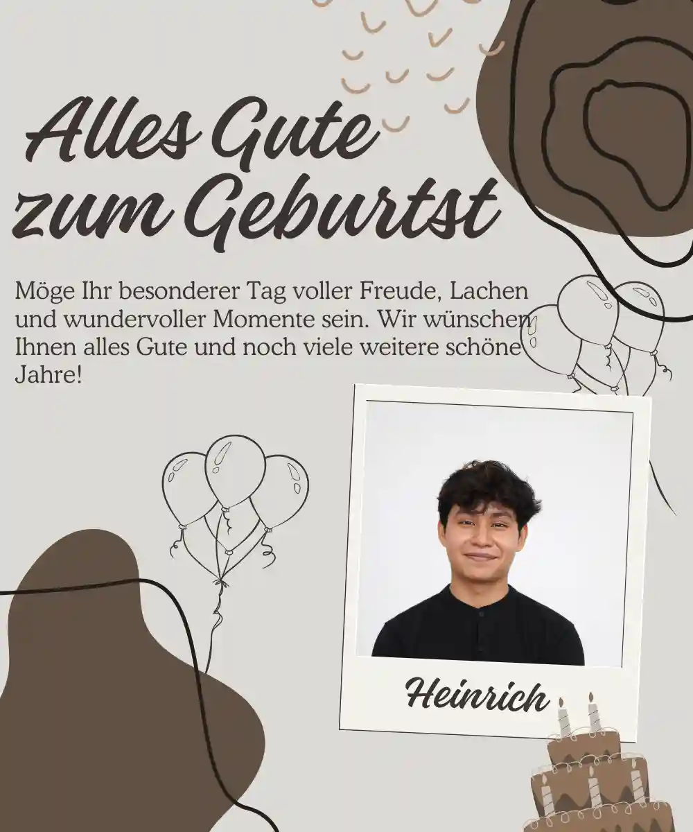 Personalisierbare Geburtstagskarte für den Ehemann mit bearbeitbarem Foto, Namen und deutschem Geburtstagsgruß.