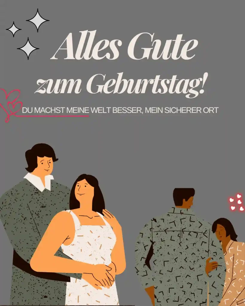 Bearbeitbare romantische Geburtstagskartenvorlage mit anpassbarer Nachricht und modernem, illustriertem Pärchenmotiv.